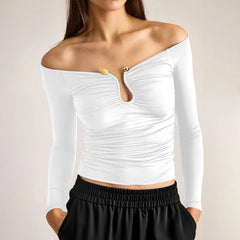 Lunivop Off The Shoulder Long Sleeve Hollow Out Slim Women'S Tops Tshirt Y2K Streetwear Casual Clothing Wholesale Korean