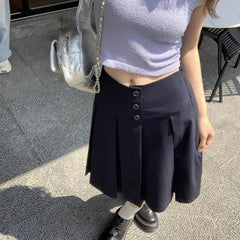 Lunivop Preppy Style Pleated Skirt Women Korean Style Vintage Harajuku Mid Length Skirt Fashion Retro Solid Classic Skirts