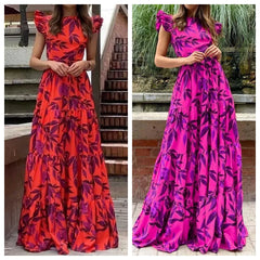 Lunivop  Womens Dresses Spring New Fashion Printed Temperament Flying Sleeves High Waist Casual Long Dress