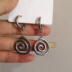 Lunivop Punk Y2k Spiral Vortex Pendant Earrings For Women Men Vintage Stainless Steel Eardrop Jewelry EMO Creative Grunge Accessories