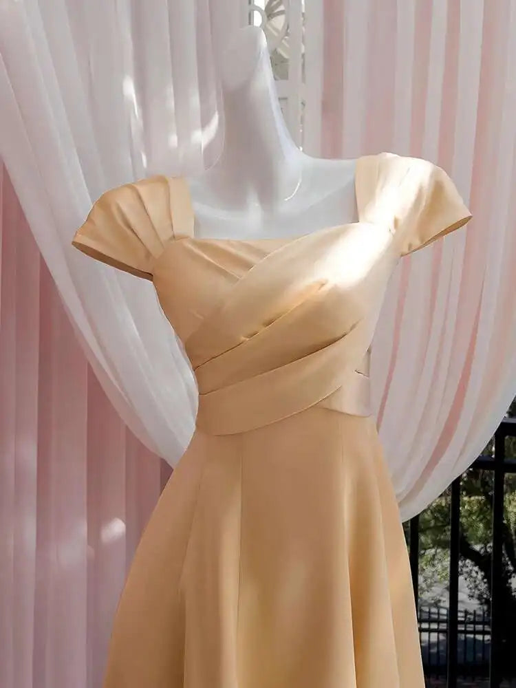 Lunivop Solid Minimalist Dresses For Women Square Collar High Waist Short Sleeve Elegant Dress Female 2025 New Clothing