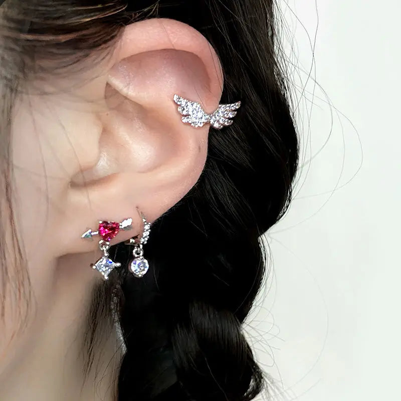 Lunivop Sweet Cool Stainless Steel Cross Moon Piercing Cartilage Stud Earrings for Women Girls Hiphop Punk Party Cosplay Jewelry
