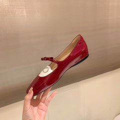 Lunivop New Square Toe Glossy Leather Flats Women Bowknot Mary Jane Shoes Female Red Dance Ballets Party Ball Bridal Wedding Shoes