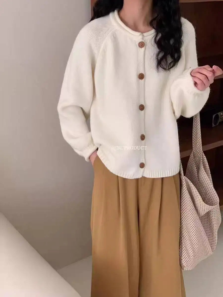Lunivop Women Sweater Cardigan Soft Knitted Button-Down Long Sleeve Plain Sweater Jacket Top Fall Winter Korean Ladies Chic Outfit