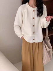 Lunivop Women Sweater Cardigan Soft Knitted Button-Down Long Sleeve Plain Sweater Jacket Top Fall Winter Korean Ladies Chic Outfit