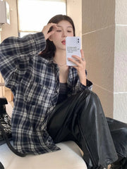 Lunivop American Y2K Plaid Shirt Women Loose Streetwear Long Sleeve Vintage Blouse Casual Oversize All Match Female Spring Tops New