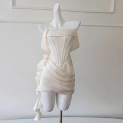 Lunivop  Fashion Flower Fold Dress Women's Strapless Fishbone Waist Cinching Slimming Dresses 2025 Summer New Tide