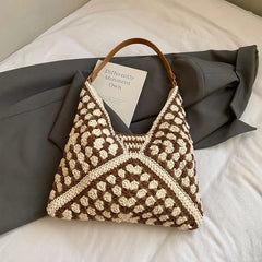 Lunivop  Winter Knitted Wool Bag for Women, Large Capacity, Commuter Shoulder Bag, Underarm Bag, Niche Versatile Handmade Woven Tote Bag for Shopping, College Students