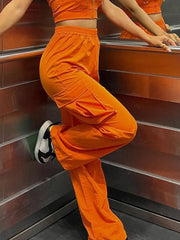 Lunivop  Halloween Baggy Cargo Pants Low Waist Loose Jogger Parachute Pants with Drawstring Orange Wide Legs Y2K Chic Trousers Streetwear