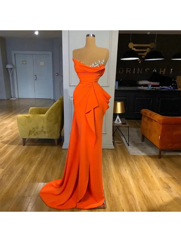 Lunivop  Elegant Orange Mermaid prom Dresses V neck chiffon Long Vestidos Charming Evening Dresses Formal Party Gown robe de soiree
