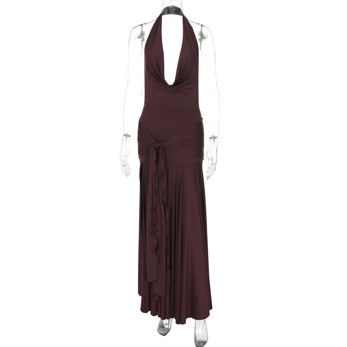 Lunivop Deep V Neck Backless Split Maxi Dresses For Women 2025 Sexy Summer Brown Long Dress Women Beach Vacation Outfits