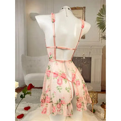 Lunivop  Sexy Lingerie Women's Seduction Mesh Floral Ruffle Edge Sexy Nightgowns Sleepshirts Perspective Pajama Set