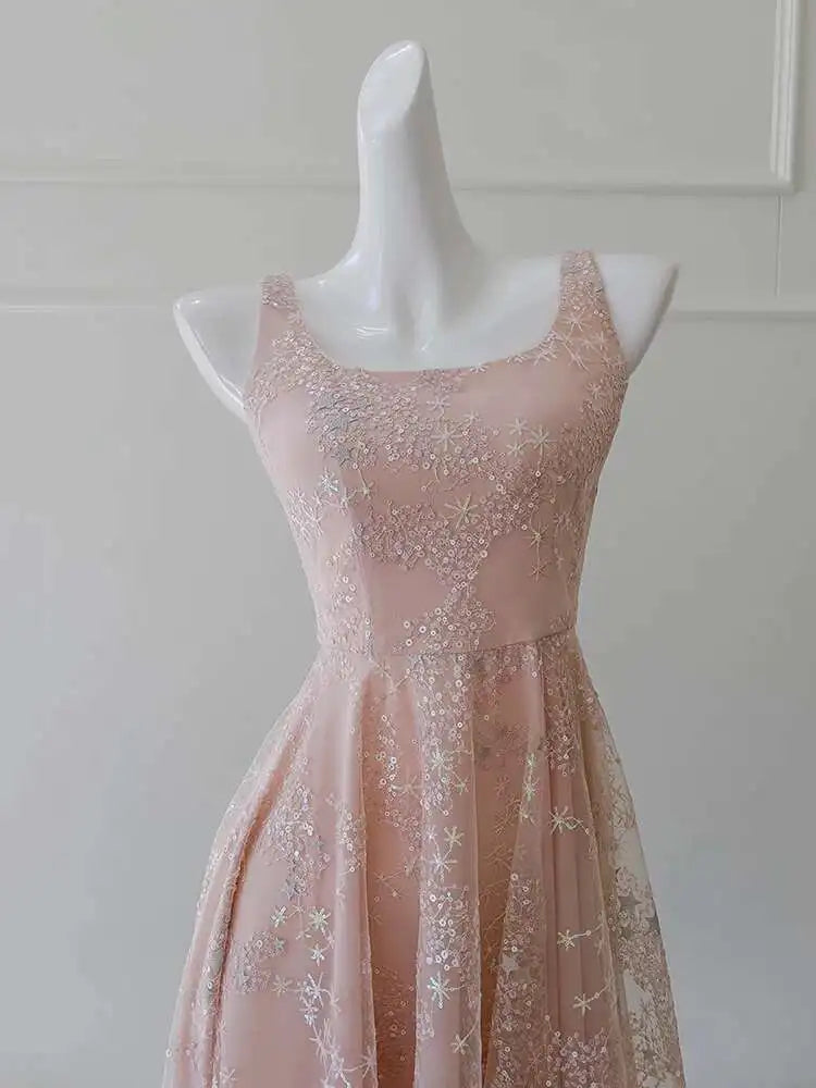 Lunivop  Sequins Spliced Women's Dresses Long Sleeve High Waist Sling Sleeveless Elegant Evening Mesh Dress 2025 New Clothing