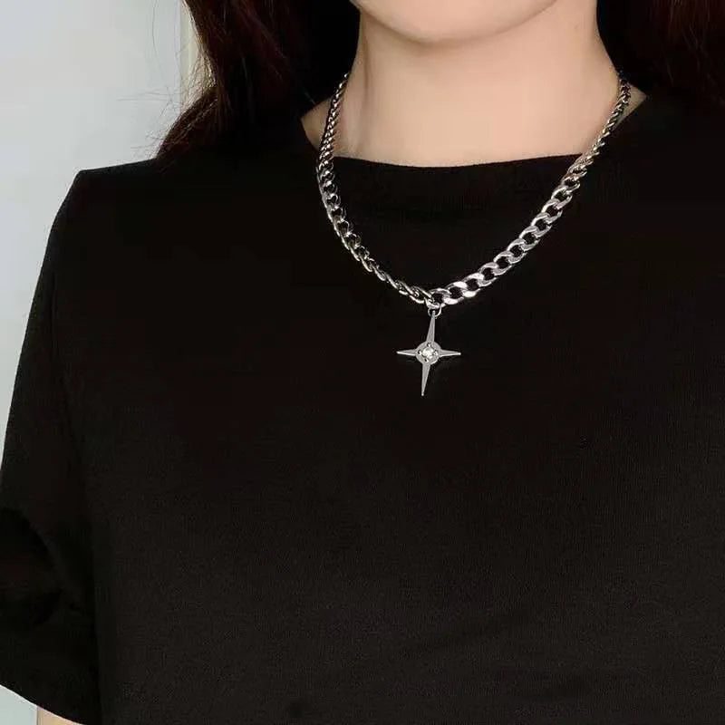 Lunivop Retro Gothic Cross Cherry Summer Pendant Jewel Necklace Silver Color Punk Jewellery Fashion Charm Statement Y2k Jewelry