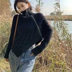 Lunivop  Autumn and Winter Fashion New Women's Elegant Design Sense Cashmere Sweater High Neck Zipper Irregular Pullover Sweater  Jumper