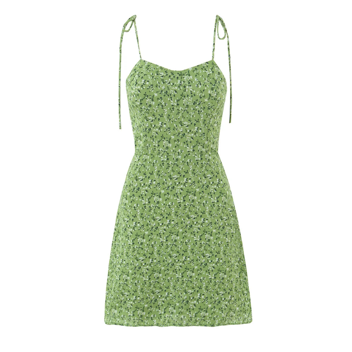 Lunivop  Green Floral Print Sexy Sling Mini Dress Women Summer A-line Casual Holiday Robe