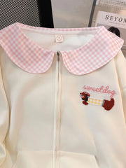 Lunivop Cartoon Sweet Kawaii Hoodies Women Loose Cute Peter Pan Collar Sweatshirts Fall Preppy Style Long Sleeve New Embroidery Top