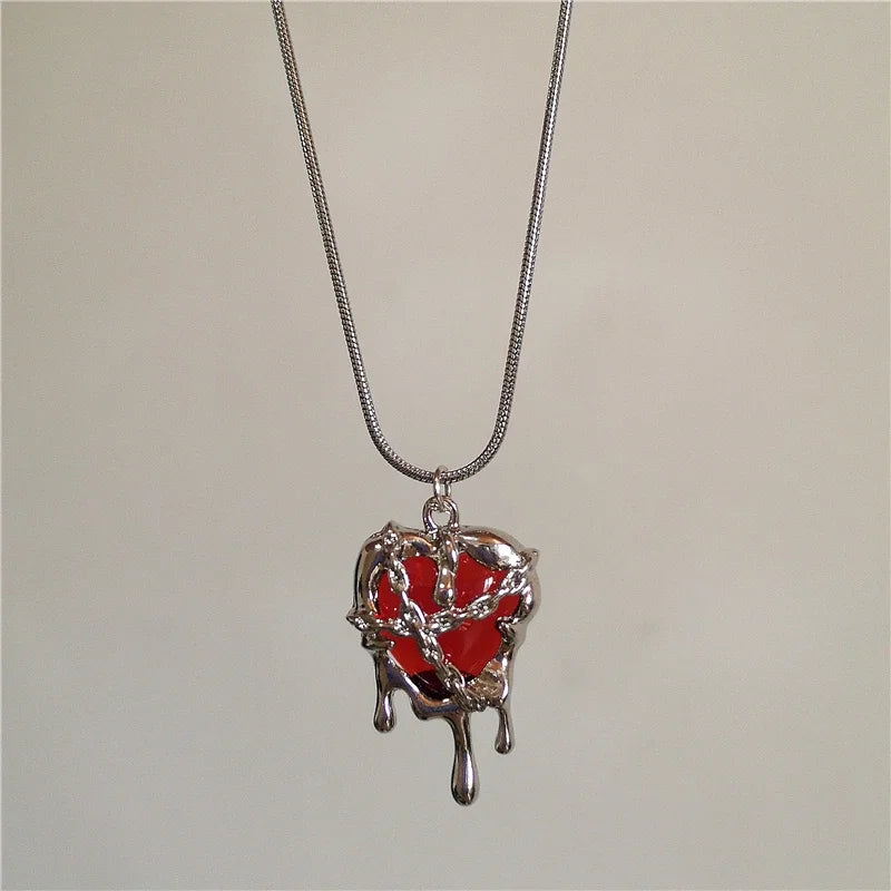 Lunivop Gothic Punk Red Irregular Heart Cross Pendant Charm Choker Necklace For Women Egirl Men Y2K EMO Aesthetic Vintage Grunge Jewelry