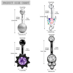 Lunivop  4 Pcs Black Sunflower Heart-Shaped Zircon Frosted Ball Navel Belly Button Ring, Stainless Steel Demon Bull Head Belly Piercing R