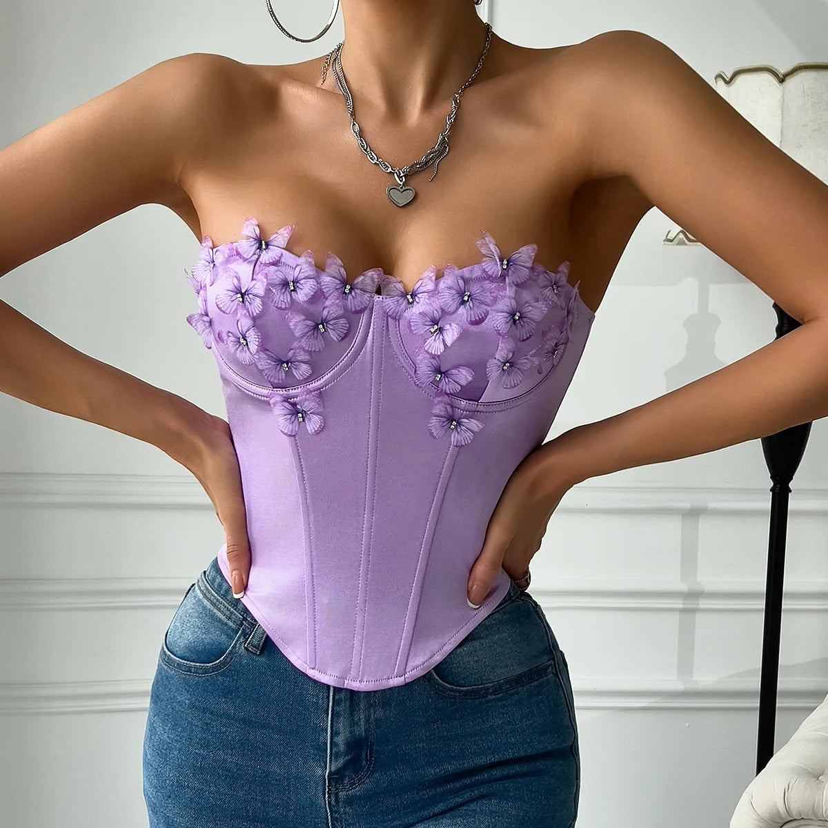 Lunivop  Euramerican Fashion Sexy Strapless Boq Appliques Tank Tops Y2k Aesthetic Harajuku American Punk Bustier All Match Streetwears