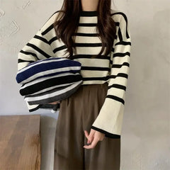 Lunivop Women Striped Sweater Soft Warm Loose-fit O-Neck Long Sleeve Knitted Pullovers Sweater Jumper Autumn Winter Casual Chic Top