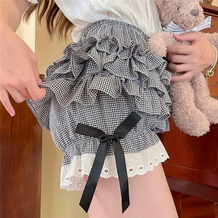 Lunivop Summer New All-match Skirt for Women Fashion Sweet Gray Plaid Skirts Y2k Grunge High Waist Ruched Cake Faldas Mujer