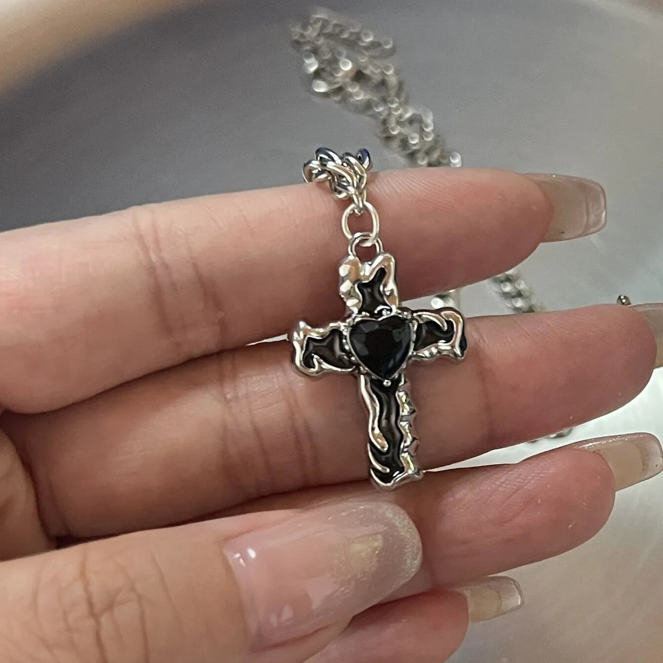 Lunivop Stainless Steel Chain Black Cross Necklace For Women Men Vintage Punk Simple Geometric Pendant Necklace Choker Jewelry