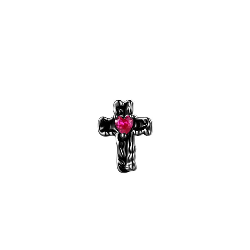 Lunivop 1 PCS Black Cross Rose Red Zircon Crystal Ear Bone Nail 316L Medical Titanium Steel Earrings for Women Y2K Punk Superior Jewelry