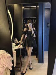 Lunivop  Elegant Pure Color Black Short Party Dress Women Y2K Mini Dresses Female Korean Fairy Bodycon Chic Summer Kawaii Clothing