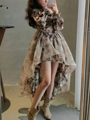 Lunivop  Autumn Floral Fairy Dresses for Women Luxury Designer Slim Korean Princess Dresses Female Chic Elegant Casual Party Dresses