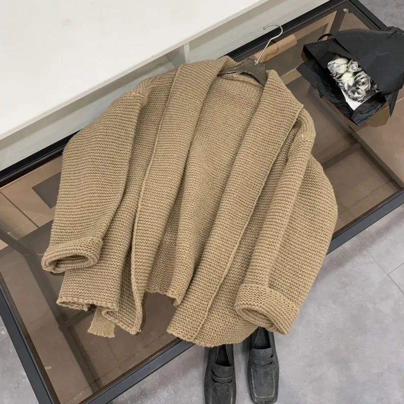 Lunivop Tie Front Robe Cardigan for Women Cozy Knitted Long Sleeve Sweater Coat Autumn Winter Teen-girl Basic Chic Outfit