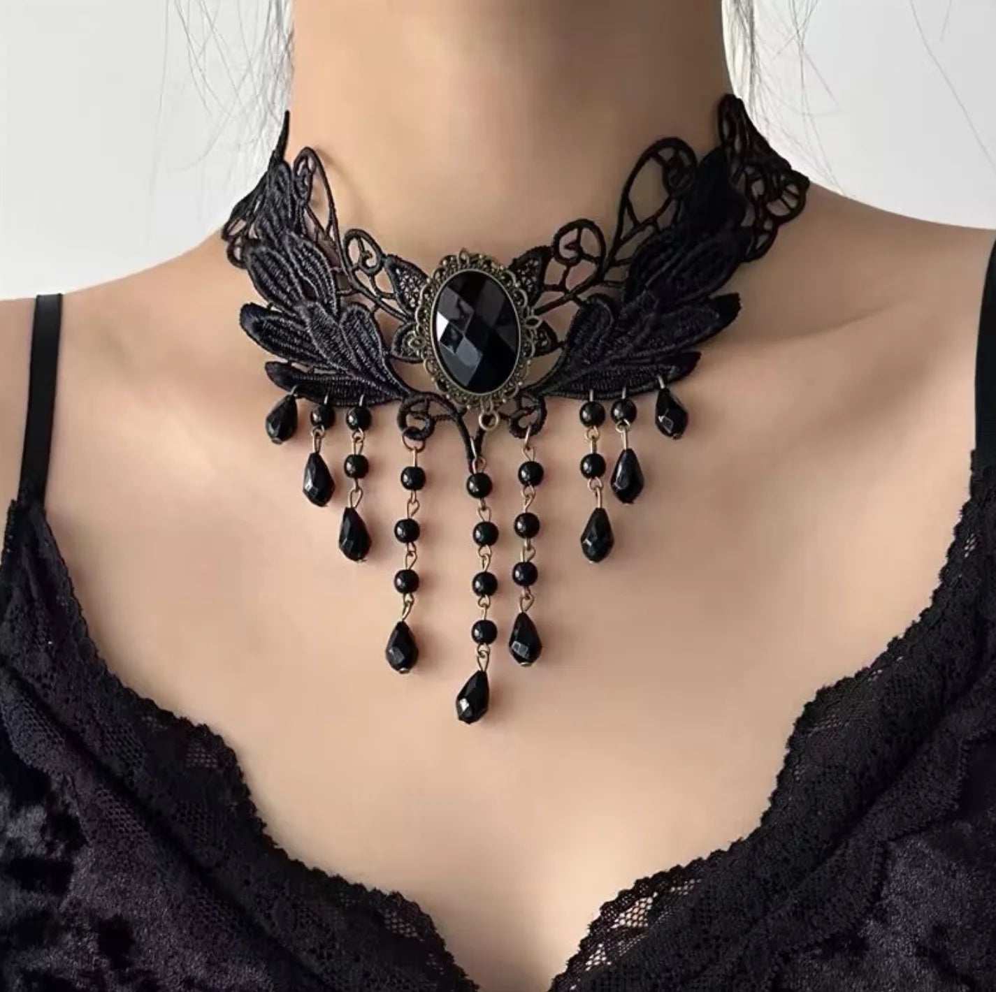 Lunivop Punk Dark Gothic Black Lace Tassel Choker Necklace for Women Hip Hop Party Halloween Accessories Gift