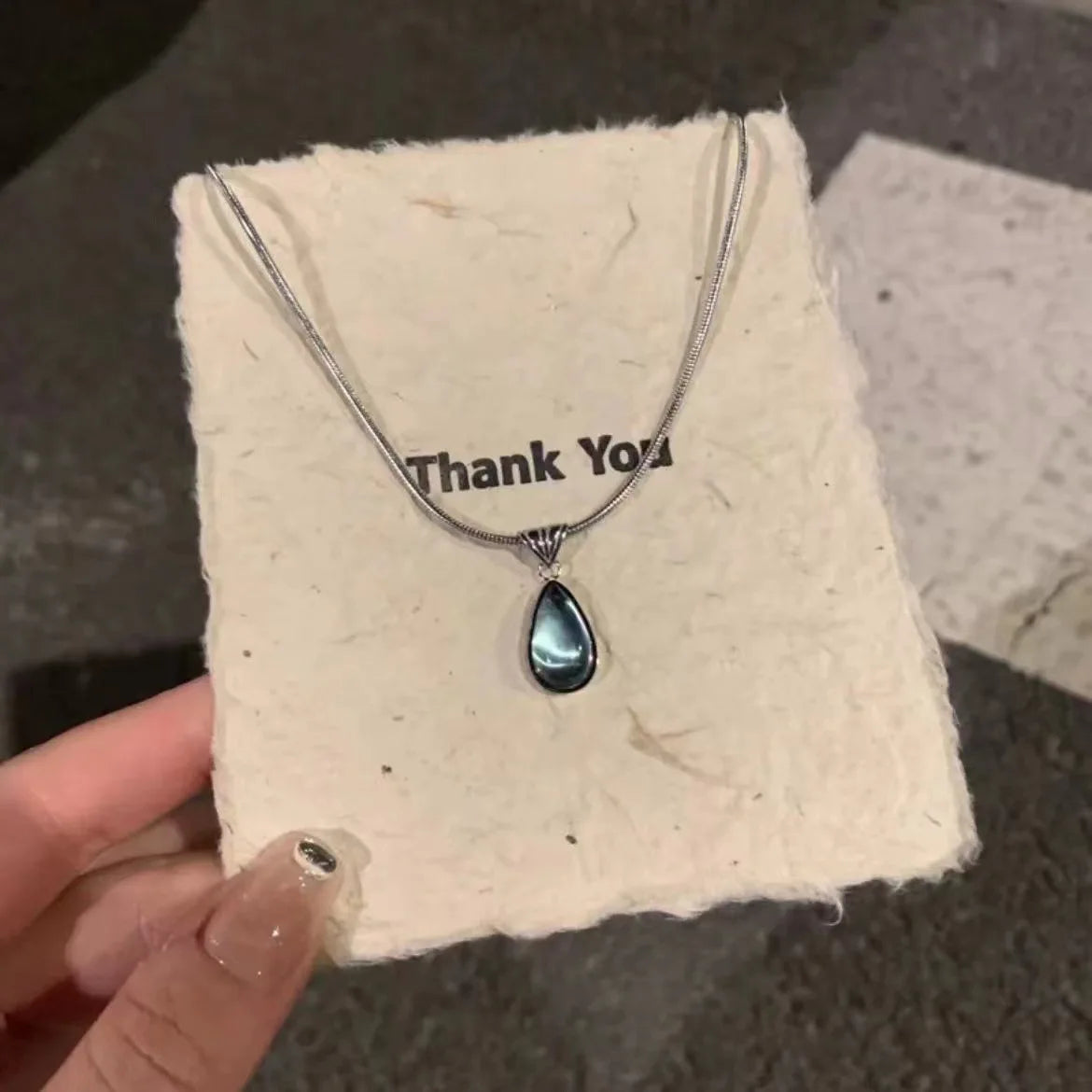 Lunivop New Korean Fashion Blue Geometric Crystal Pendant Snake Chain Necklace For Women Y2k EMO 2000s Grunge Jewelry Accessories