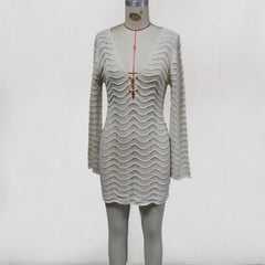 Lunivop  Long Sleeve Hollow Out V Neck Crochet Knitted Tunic Beach Cover Up Cover-ups Beach Dress Beach Wear Beachwear Female Women