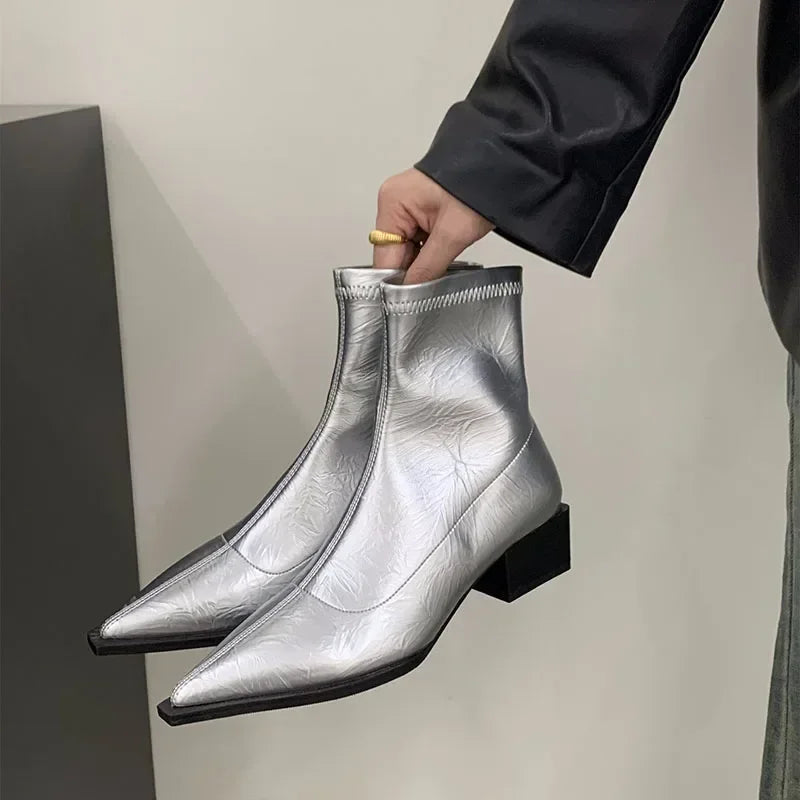 Lunivop  Pointed Toe Women Slim Ankle Boots Fashion Square Low Heel Ladies Elegant Back Zippers Short Booties Women's Footwear