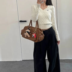 Lunivop Korean Style V Neck Sweaters Women Preppy Style Sweet Knitted Pullover Vintage Elegant Old Money Long Sleeve Crop Tops