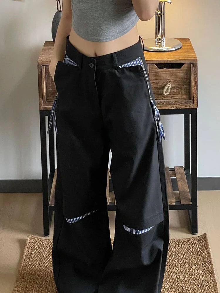 Lunivop  Loose Streetwear Wide Leg Pants Women Vintage Patchwork High Waist Y2K Trousers Casual Harajuku Retro Bf New Hip Hop Pant