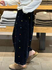 Lunivop  New Fall Winter Korean Retro Corduroy Pants Women Embroidered Wide Leg Trousers Plush Lined High Waist Casual Straight Leg Pants