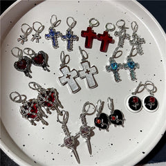 Lunivop New Gothic Aesthetic Cute Star Cross Heart Earrings Egirl Men Punk Cool Grunge Jewelry Vintage Y2K EMO 2000s Scene Accessories