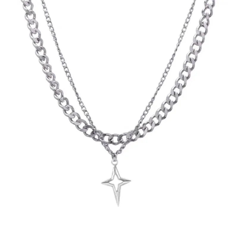 Lunivop Double Layered Cuban Star Pendant Necklace for Man Titanium Steel Hip-Hop Design Collarbone Chain Unisex Jewelry Wholesale