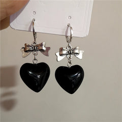 Lunivop Goth Sweet Cool Harajuku Black Glass Love Heart Dangle Earrings Women Hot Girls Gift Y2k Punk Bowknot Earings Korean Accessories