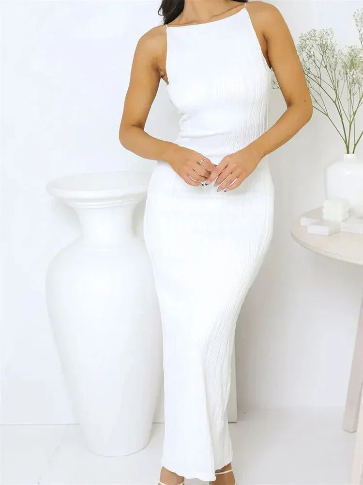 Lunivop  Sexy Women Long Dress Ruche Sleeveless Slim Solid Summer Party Back Split Dress Clubwear Female Vestido Outfits Fashionable