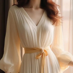 Lunivop  French Spring Summer New High-End Elegant White Chiffon Dress