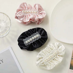 Lunivop  Korean Black Polka Dot Pearl Hair Clip For Women Girls Elegant Satin Banana Clip Ponytail Clip Barrette Hair Accessories