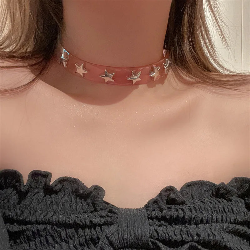 Lunivop New INS Hip Hop Punk Y2K Star Rivet Pink Choker Collar Necklace For Women Niche Design Charms Trendy Jewelry Accessories Gifts