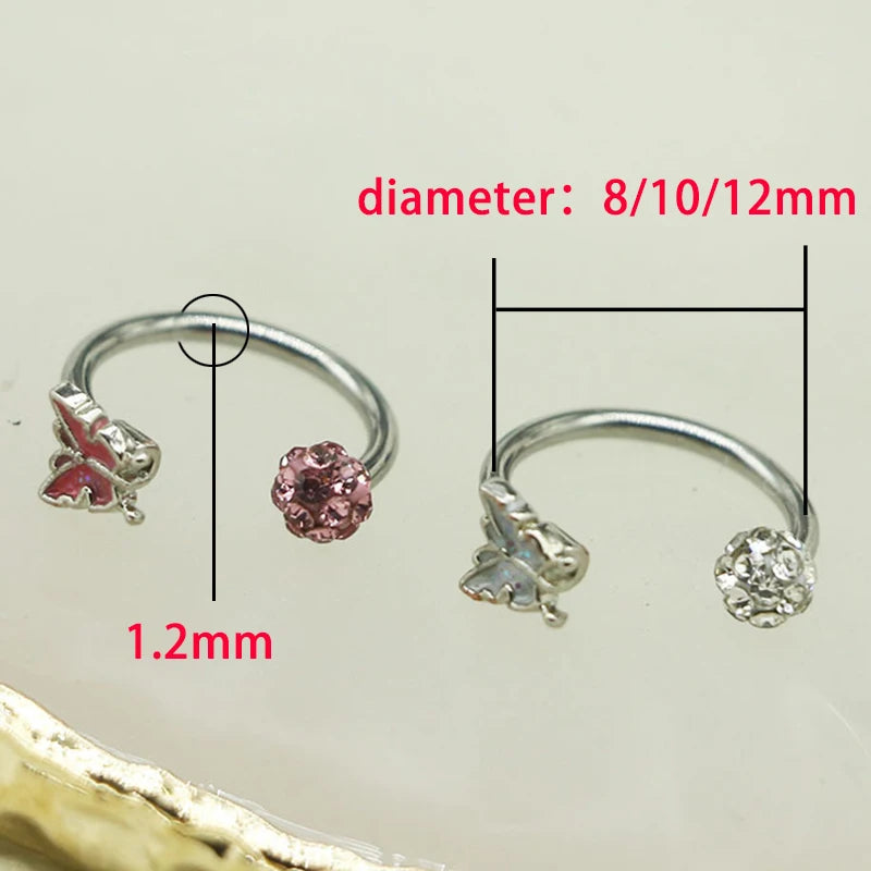 Lunivop 1PC C Shape 316L Stainless Steel Lip Piercing Korean Aesthetic Fashion Butterfly Nose Ring Daith Cartilage Earring Body Jewelry