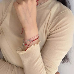 Lunivop  Fashion Red Apple Pendant Bracelet For Women Girls Sweet Cute Fruit Pink Woven Rope Adjustable Bracelet Jewelry Gift