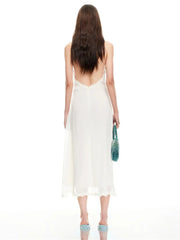 Lunivop  White Lace Fashion Long Dress Women's Patchwork V-Neck Lace-Up Backless Slim Elegant Dress Female Spring Bodycon Dress New