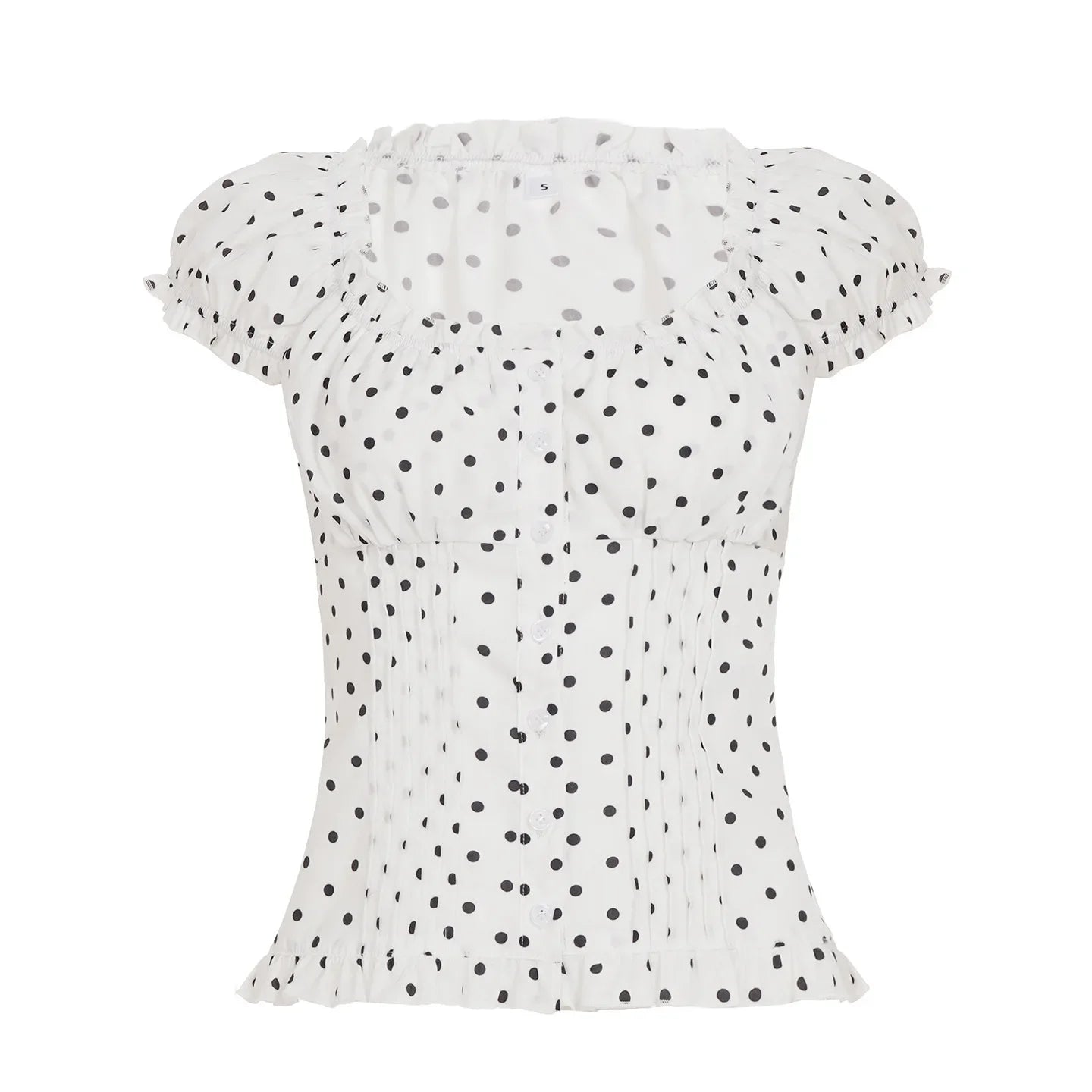Lunivop Summer Women's Fashion Ins Korean Style Gentle Polka Dot Ruffle U-Neck Pleated Slimming Puff Sleeve Shirt For Women