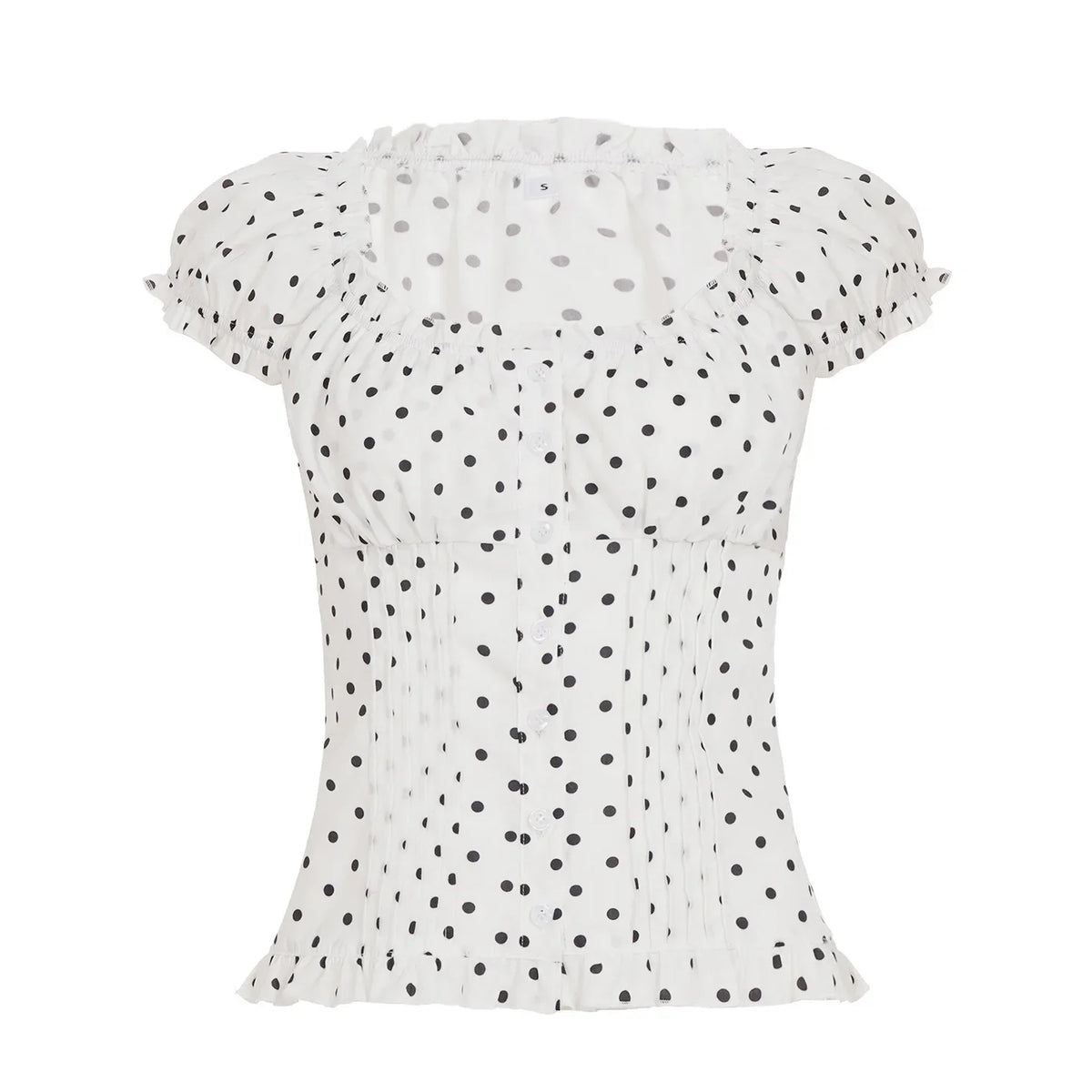 Lunivop Summer Women's Fashion Ins Korean Style Gentle Polka Dot Ruffle U-Neck Pleated Slimming Puff Sleeve Shirt For Women